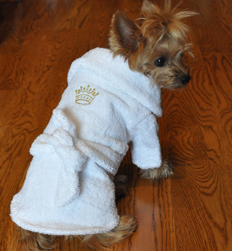 White Gold or Silver Crown Bathrobe 100% Combed Cotton Terrycloth